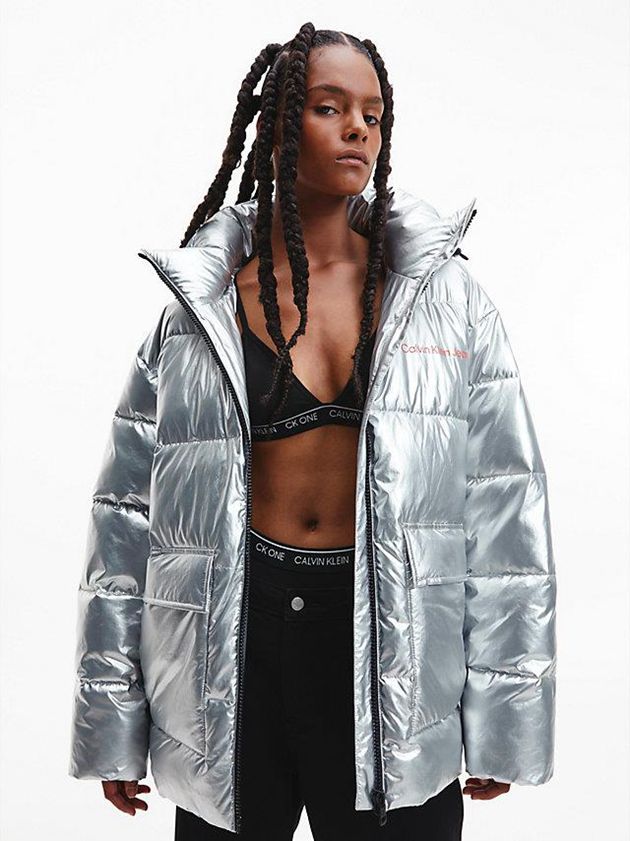 Calvin Klein USA Unisex Recycled Metallic Puffer Womens Jacket White 4586910-VF